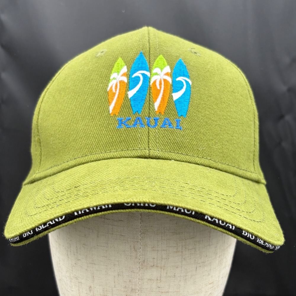 Hawaiian Headwear Kauai Surfboard Embroidered Cotton Baseball Cap Green NWT